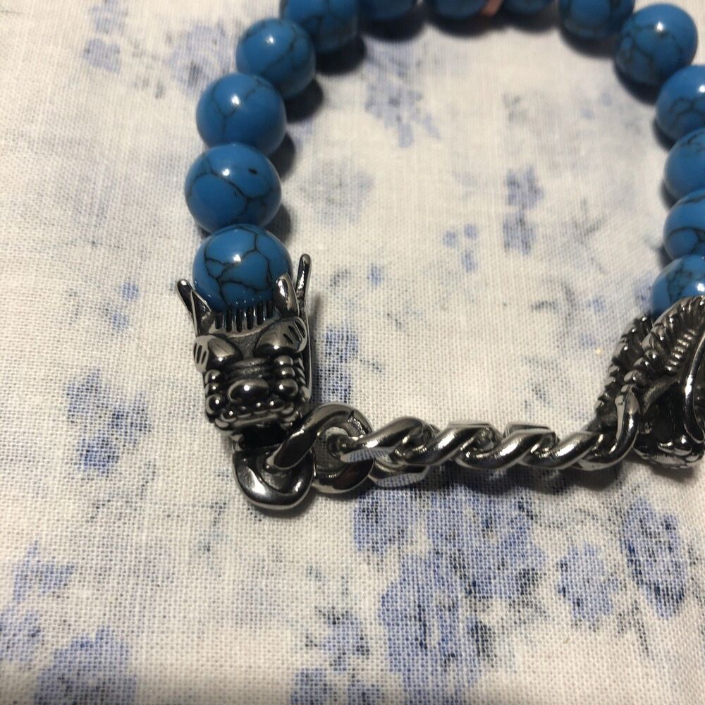 Bracelet with Blue beads and Chinese Dragen heads